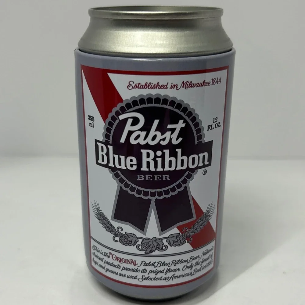 Pabst Blue Ribbon PBR Crew Socks in Collectible Beer Can Tin Bank White Red Blue